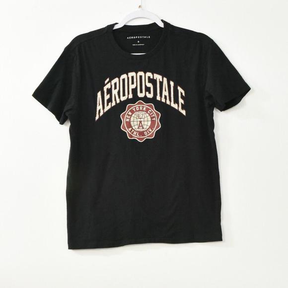 Aeropostale Mens Black Cotton T-Shirt Spell Out Graphic Crewneck Short Sleeve S - Picture 1 of 4